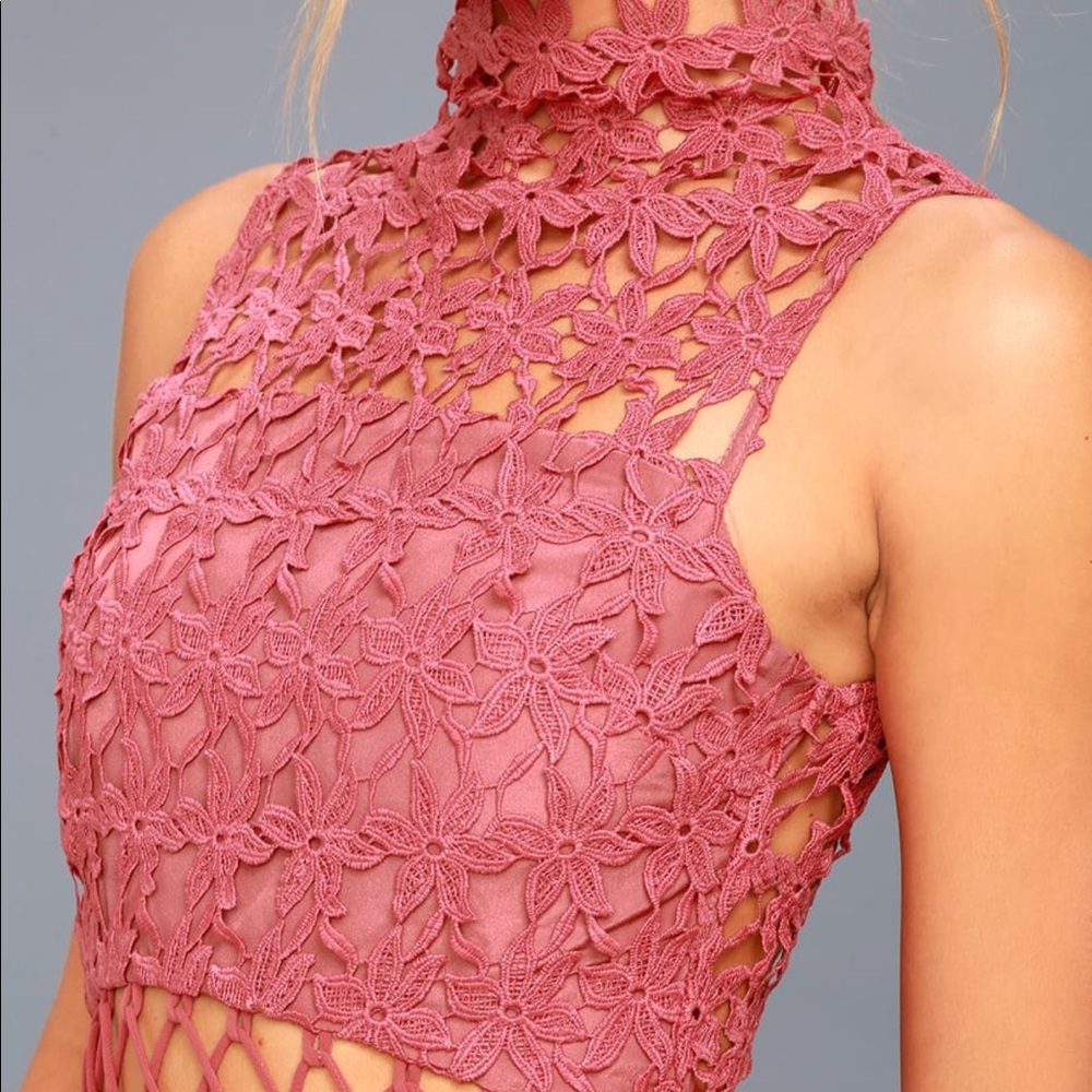 Lace Empire Maxi Dress with Short Sleeves Dusty Rose